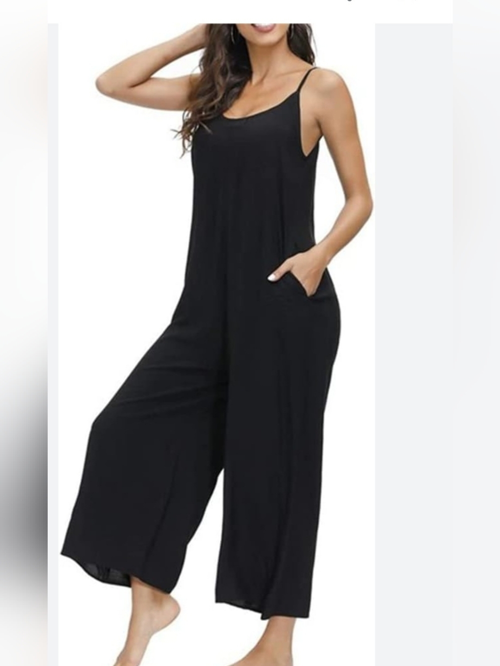 ellos Sixe S Black Wide-Leg Sleeveless Jumpsuit Made In USA Rayon Polyes..